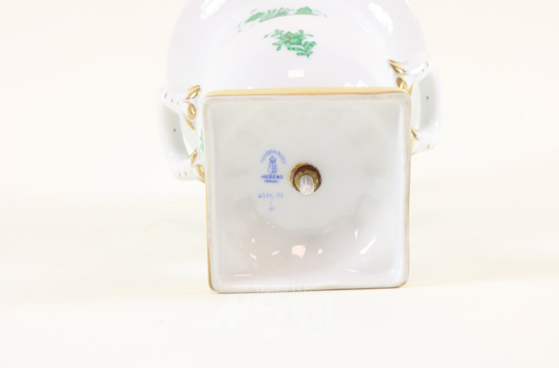 Porz.-Henkelvase, HEREND, Indisch Grün