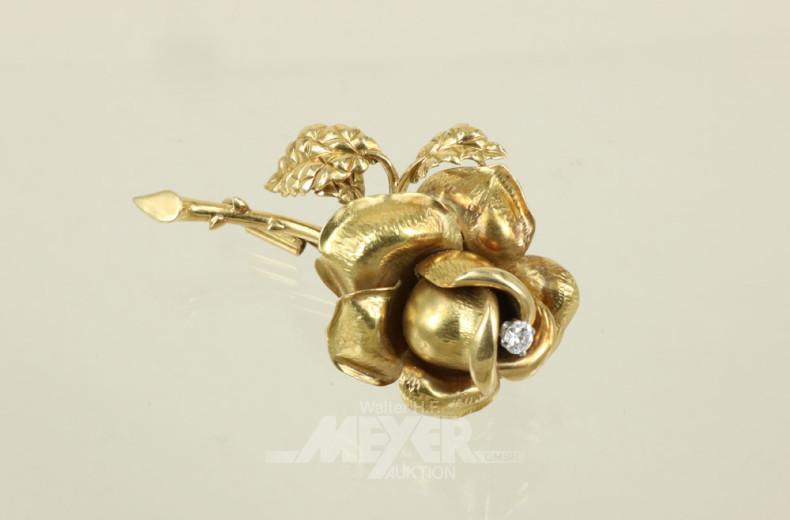 Brosche ''Rose'', 750er GG, ca. 13,5 g.,