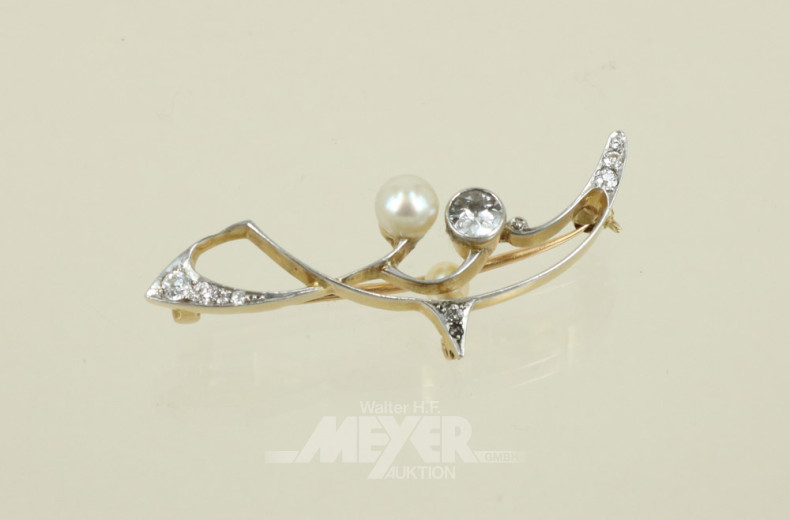 Brosche, 750er GG, im Art Deco-Stil,