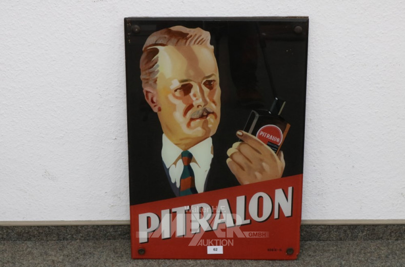 Werbe-Bild ''Pitralon'', Glas, beschädigt,