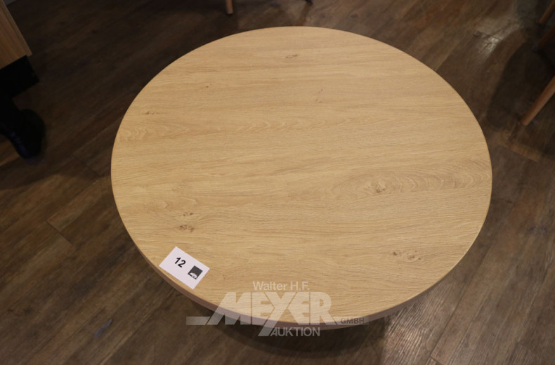 4 Loungecouchtische, rund, Buchedekor, Fuß