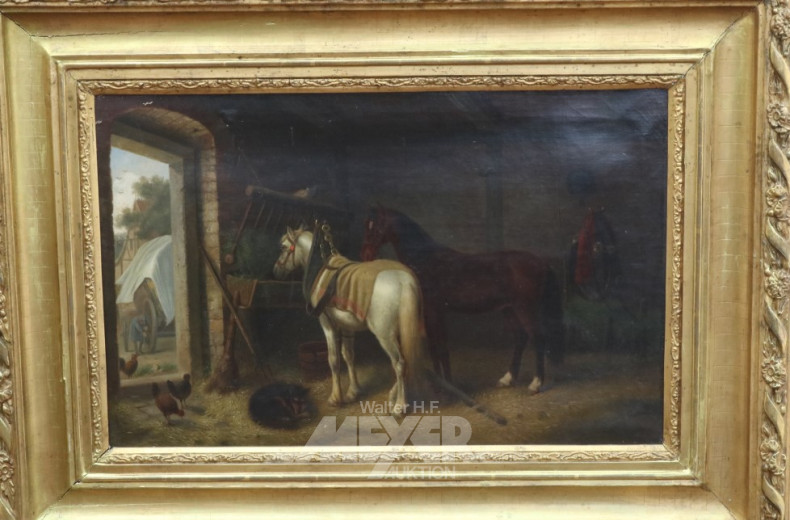 Gemälde ''2 Kutscherpferde im Stall''