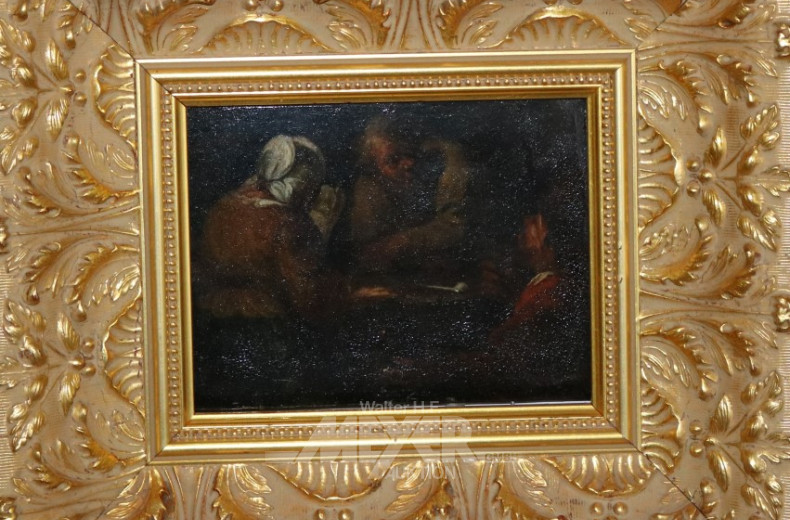 kl. Gemälde ''Staffagen am Tisch''