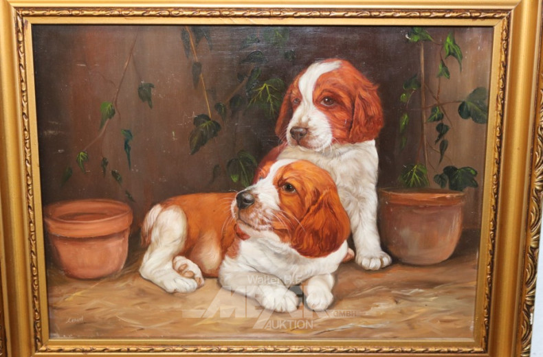 kl. Gemälde ''Hundewelpen''