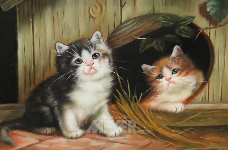 kl. Gemälde ''Katzen''