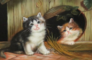 kl. Gemälde ''Katzen''