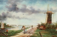 kl. Gemälde ''Holländische Landschaft