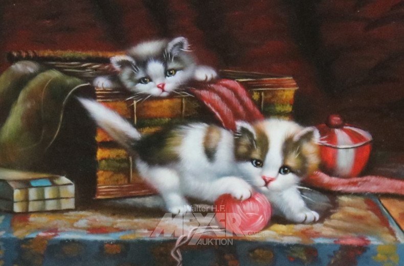 kl. Gemälde ''Spielende Katzen''