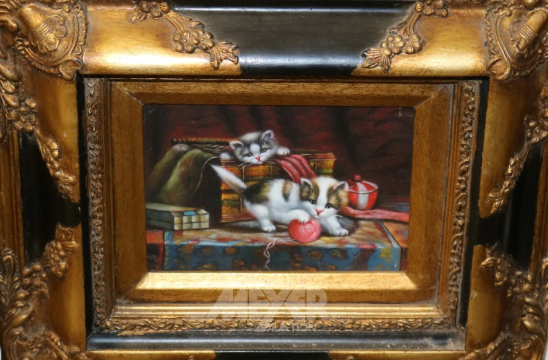 kl. Gemälde ''Spielende Katzen''