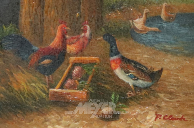 kl. Gemälde ''Hühner und Ente''