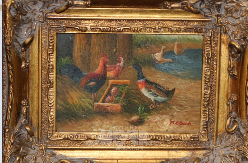 kl. Gemälde ''Hühner und Ente''