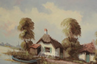 Gemälde ''Seelandschaft mit Fischerboot