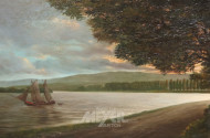 Gemälde ''Fischerboot auf dem Fluß''