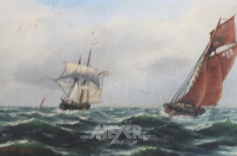 kl. Gemälde ''Segelboote auf hoher See''