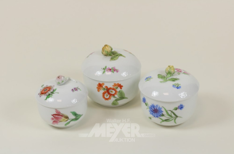 3 versch. Porzellan-Deckel/Zuckerdosen