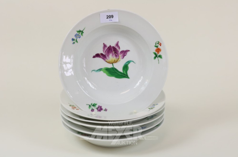 6 Suppenteller, Meißen, um 1900