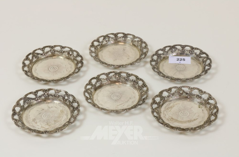 6 Untersetzer, Silber, Blumenranken-Dekor