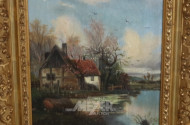 kl. Gemälde ''Gehöft mit Wassermühle''