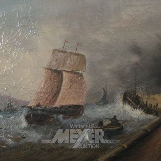 Gemälde ''Segelboote vor Brandung in