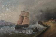 Gemälde ''Segelboote vor Brandung in