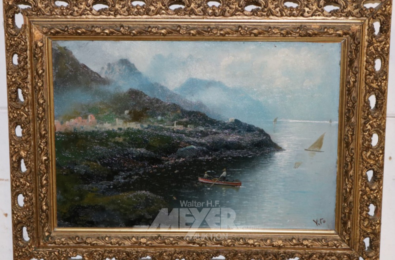 Gemälde ''Gardasee mit Bergen und Dorf''