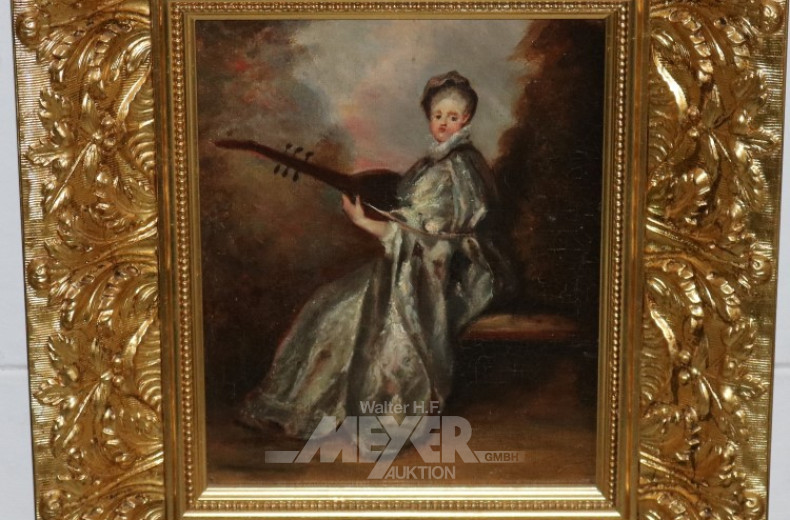 kl. Gemälde ''Laute spielende Dame im