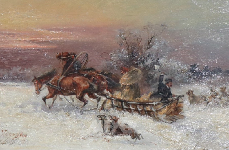 Gemälde ''Dreispänner auf der Flucht