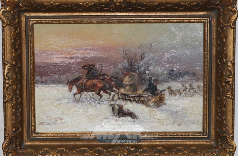 Gemälde ''Dreispänner auf der Flucht