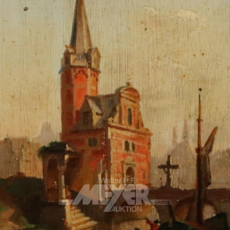 kl. Gemälde ''Kirche am Fluß''