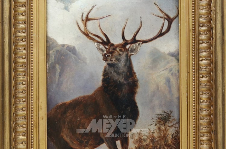 Gemälde ''Hirsch vor Berglandschaft''