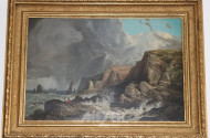 Gemälde ''Segelboot vor felsiger Küste''