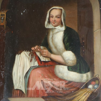 Gemälde ''Stickende Frau''