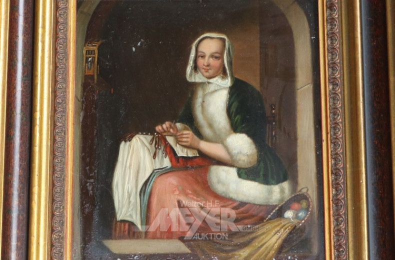 Gemälde ''Stickende Frau''