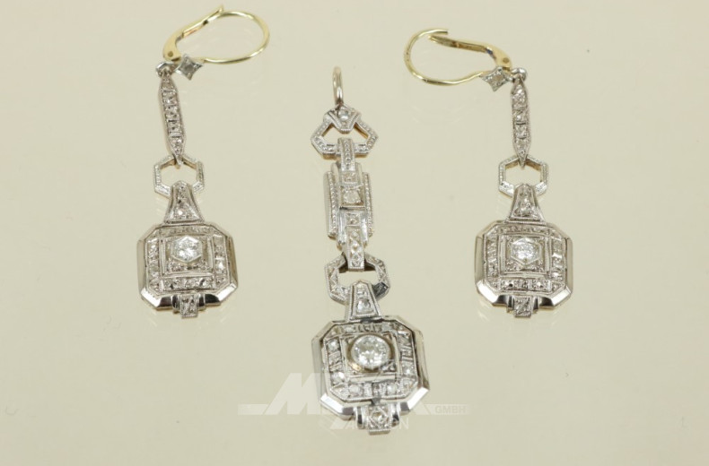 Schmuck-Set, Art-Deco-Stil, 585er WG,