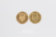 2 Goldmünzen ''5 Mark'', 1877 D,