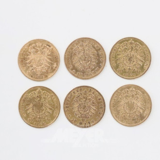 6 Goldmünzen ''10 Mark'',