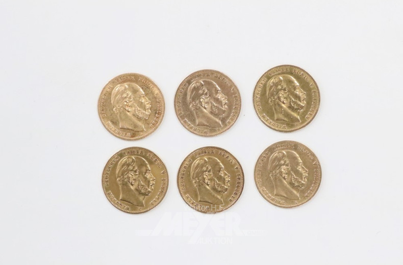 6 Goldmünzen ''10 Mark'',