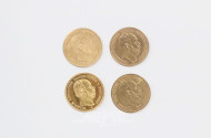 4 Goldmünzen ''5 Mark'', 1877, 1878,