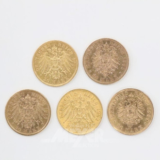5 Goldmünzen ''20 Mark'',
