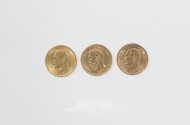 3 Goldmünzen ''20 Mark'' 1894, 1912, 1913