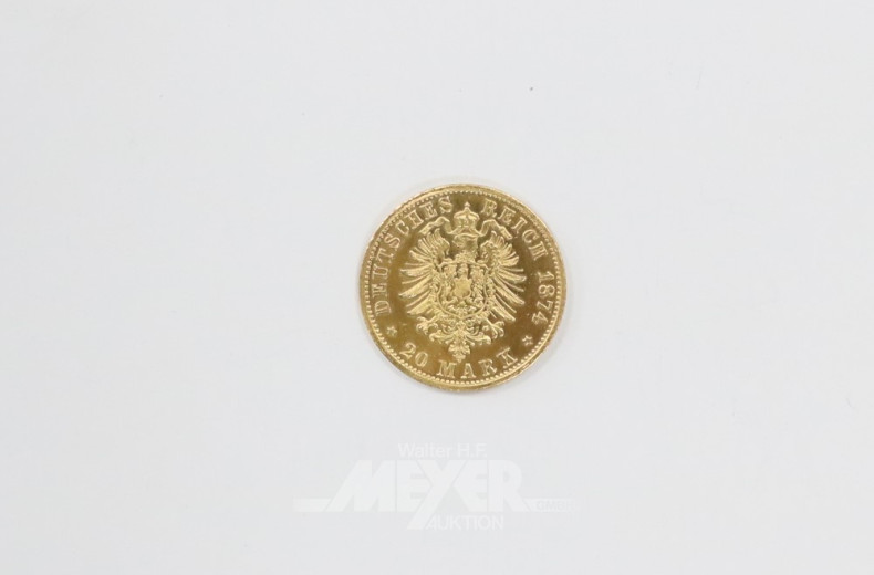 Goldmünzen ''20 Mark'', 1874 A,