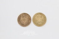 2 Goldmünzen ''20 Mark'', 1873 + 1894,
