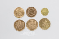 6 versch. Goldmünzen und Medaillen,