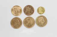 6 versch. Goldmünzen und Medaillen,