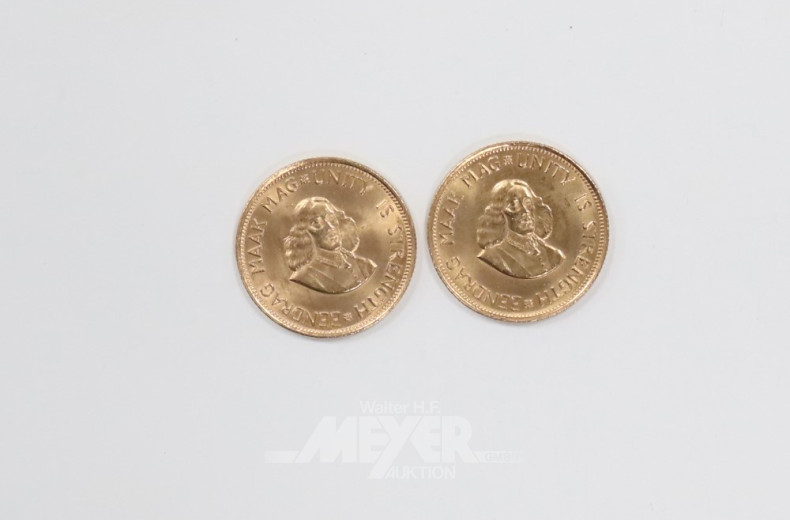 2 Goldmünzen ''2 Rand'', Südafrika 1962,