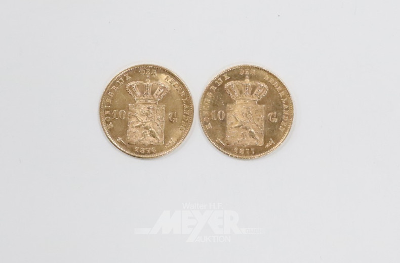 2 Goldmünzen ''10 Gulden'', Niederlande,