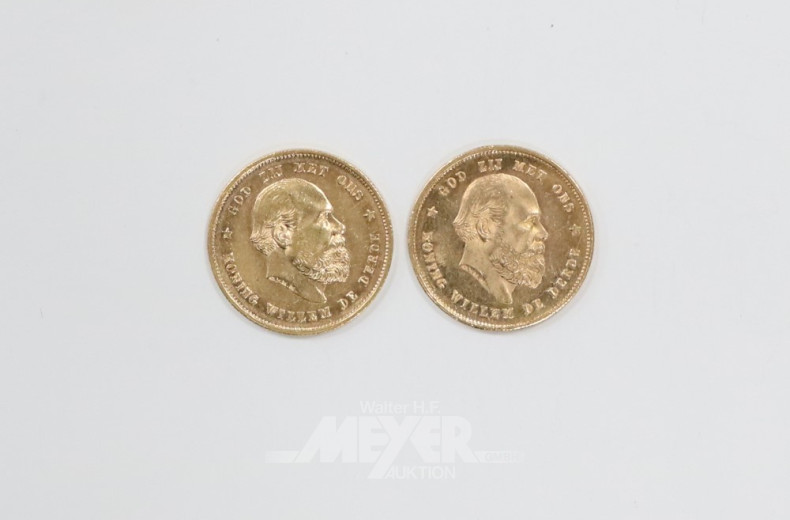 2 Goldmünzen ''10 Gulden'', Niederlande,