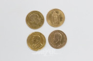 4 versch. Goldmünzen versch. Länder,