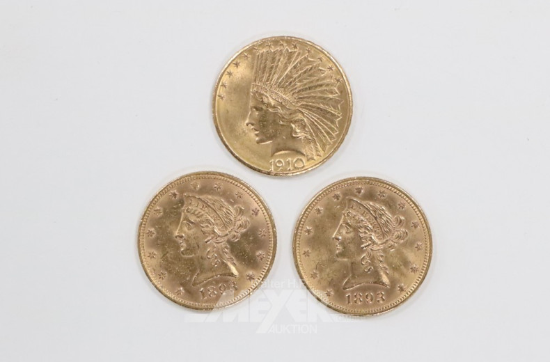 3 Goldmünzen ''10 Dollars''