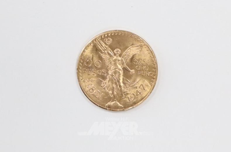 Goldmünzen ''50 Pesos'', Mexico 1821-1945,